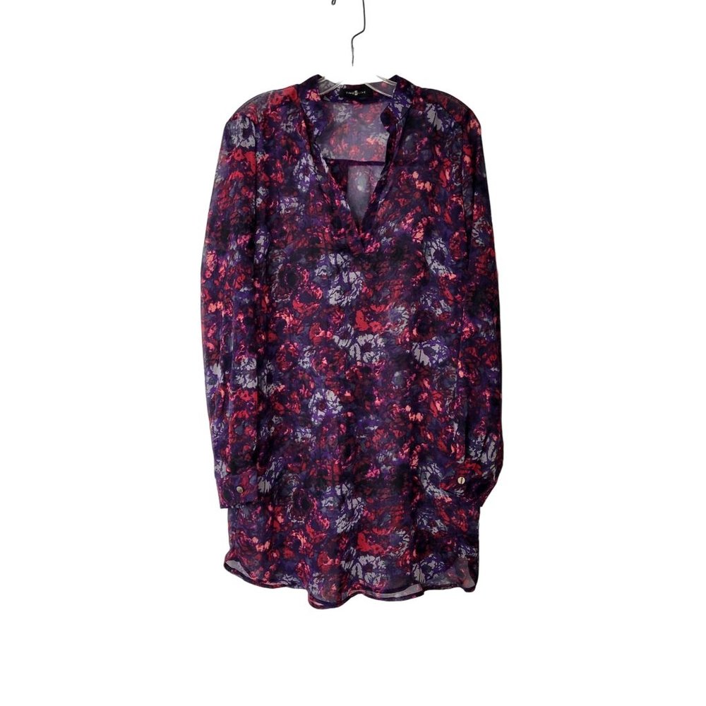 Time Line Semi-Sheer Purple and Red Floral Tunic Top - Picture 5 of 5